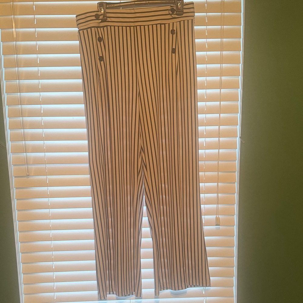 Robert Louis Black and White Striped Wide Leg Pants